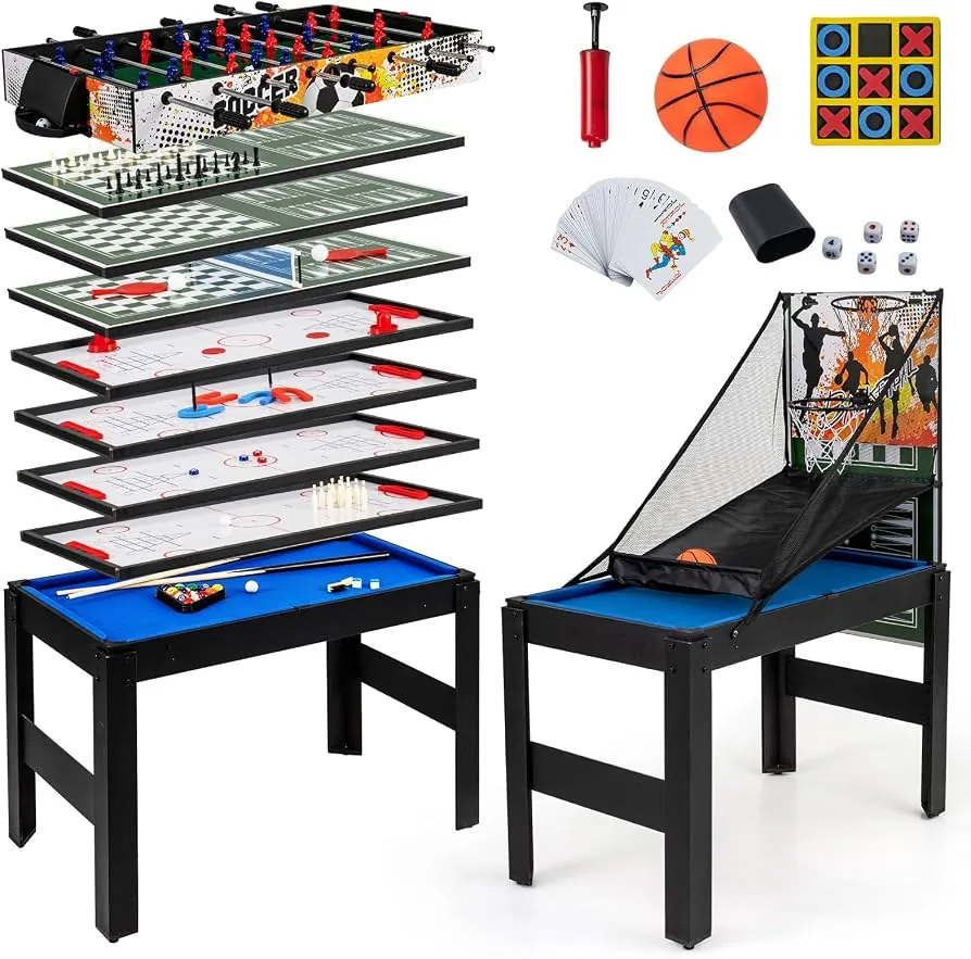 Multi-game table showing pool, ping-pong and air hockey surfaces